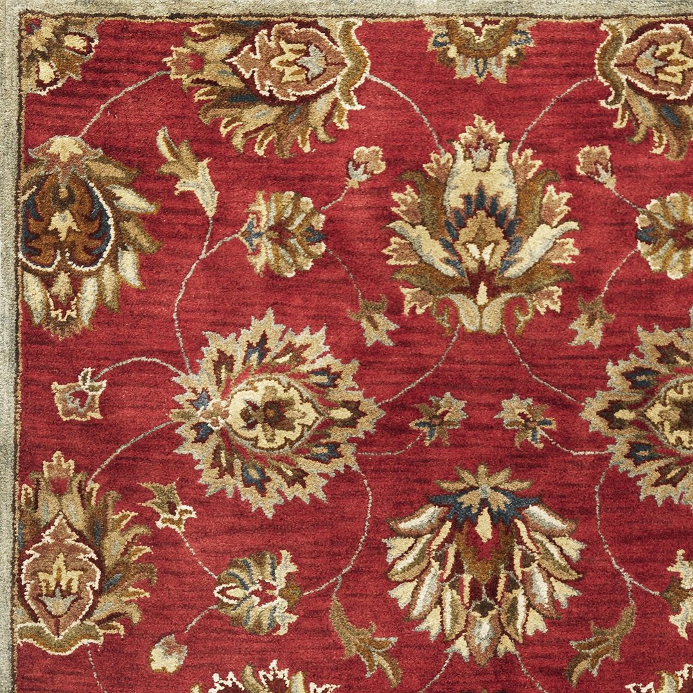 9' X 13' Red Ivory And Brown Wool Floral Hand Tufted Area Rug