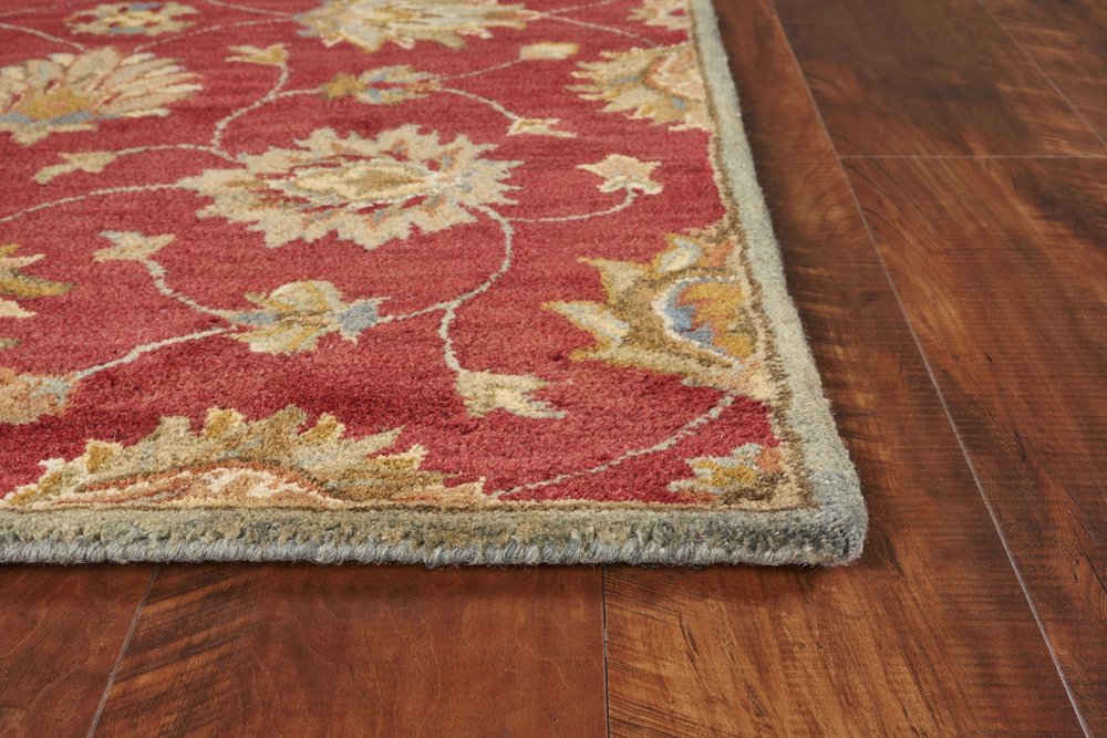 9' X 13' Red Ivory And Brown Wool Floral Hand Tufted Area Rug