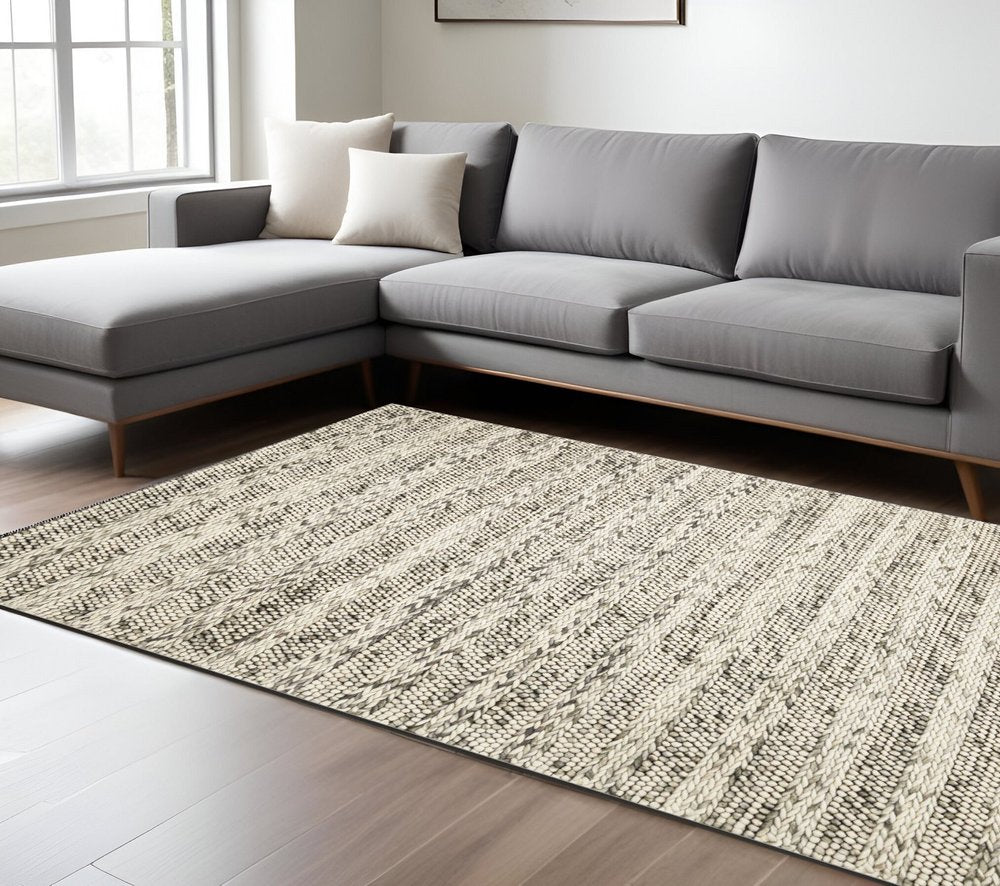 9' X 13' Wool Striped Hand Woven Area Rug close-up detail