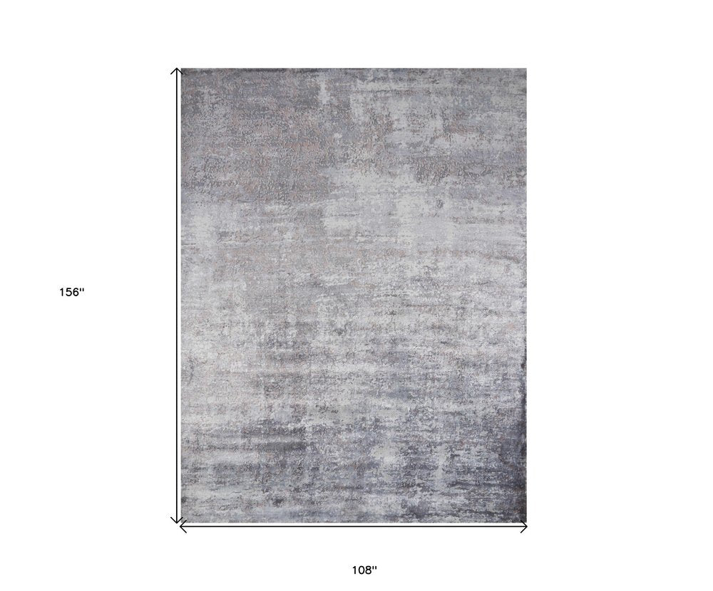 9' X 13' Slate Gray And Dark Gray Abstract Hand Loomed Area Rug on a white background
