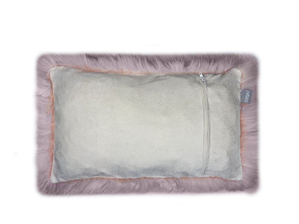 Set Of Two Blush Genuine Sheepskin Lumbar Accent Pillows on a white background
