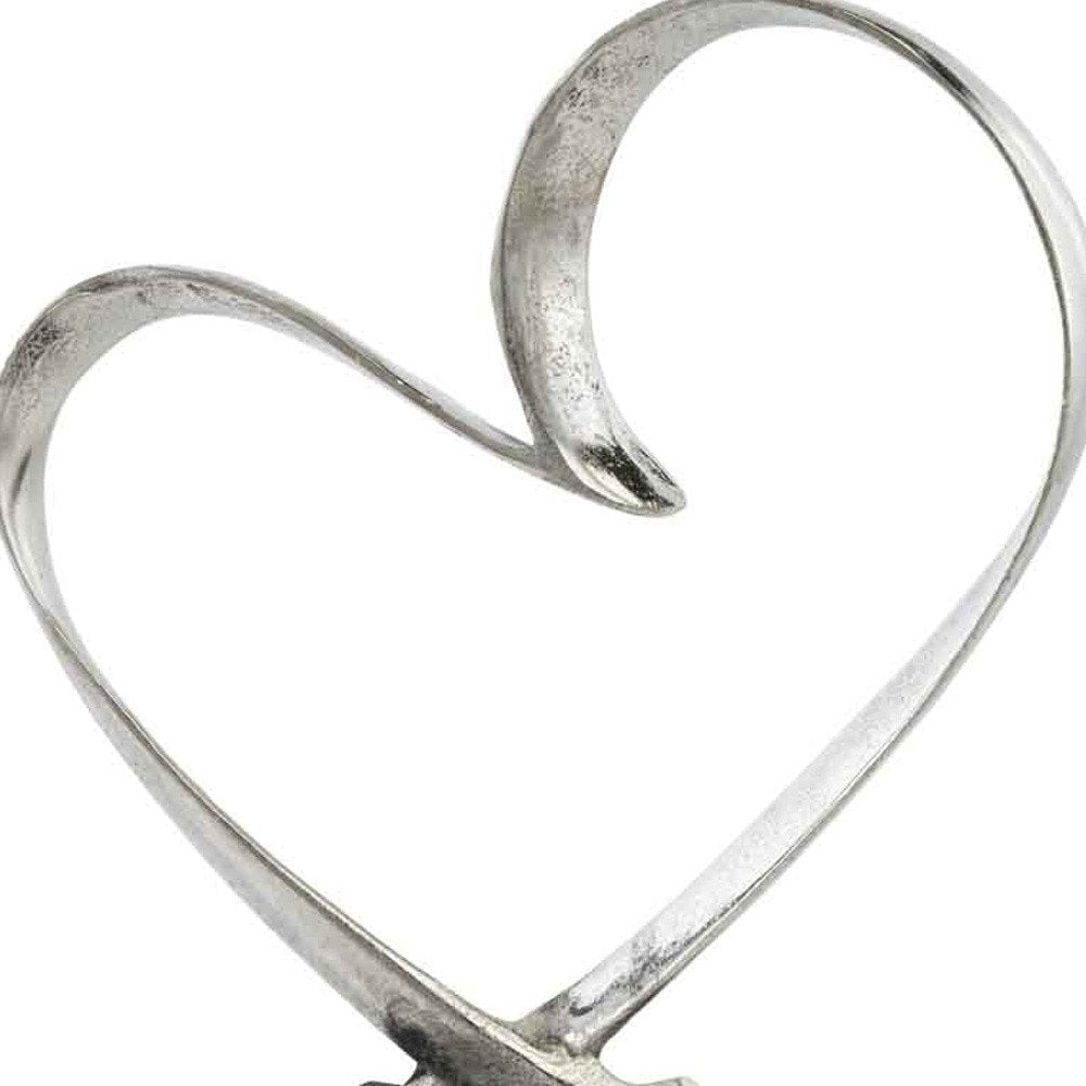 16" Raw Silver And Black Heart Sculpture. Sculpture isolated on a plain white background, in a silver finish.