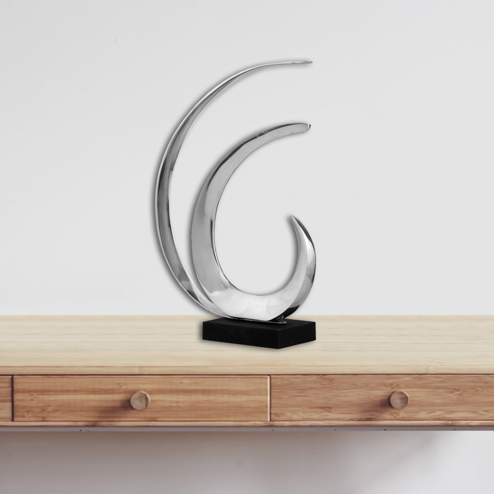 18" Black and Silver Buffed Aluminum Tabletop Sculpture.
