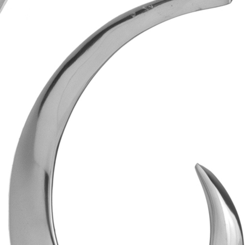 18" Black and Silver Buffed Aluminum Tabletop Sculpture. Sculpture isolated on a plain white background, in a silver metal finish.