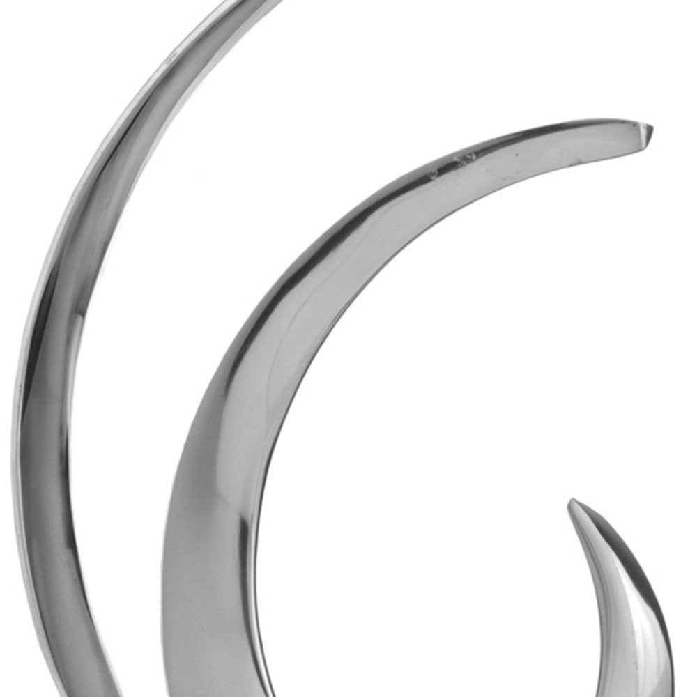 18" Black and Silver Buffed Aluminum Tabletop Sculpture. Sculpture isolated on a plain white background, finished in silver metal.