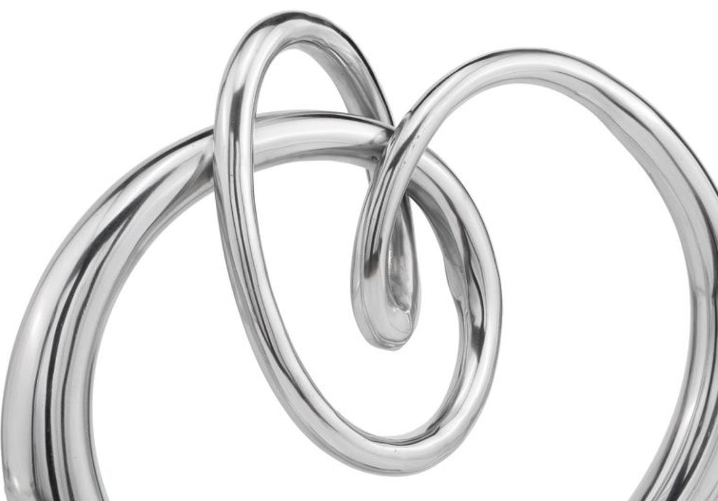 17" Silver Buffed Aluminum Modern Abstract Tabletop Sculpture. Sculpture isolated on a plain white background, in a silver metal finish.