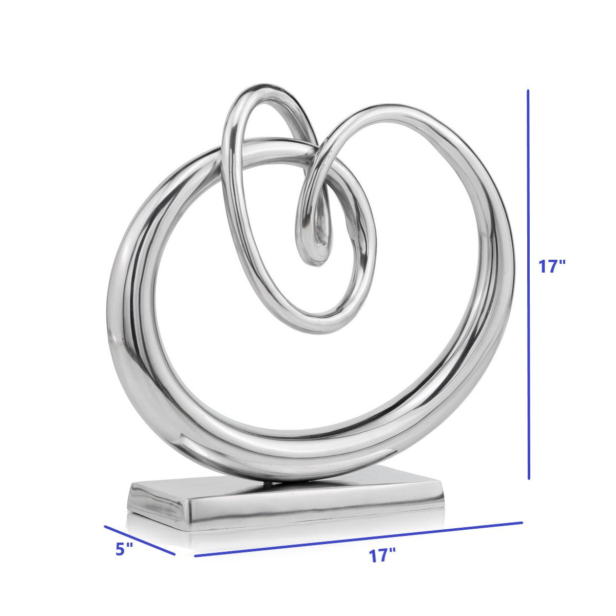 17" Silver Buffed Aluminum Modern Abstract Tabletop Sculpture. Sculpture isolated on a plain white background, finished in silver metal.