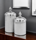 Set of Two Silver Aluminum Tweed Decorative Canisters