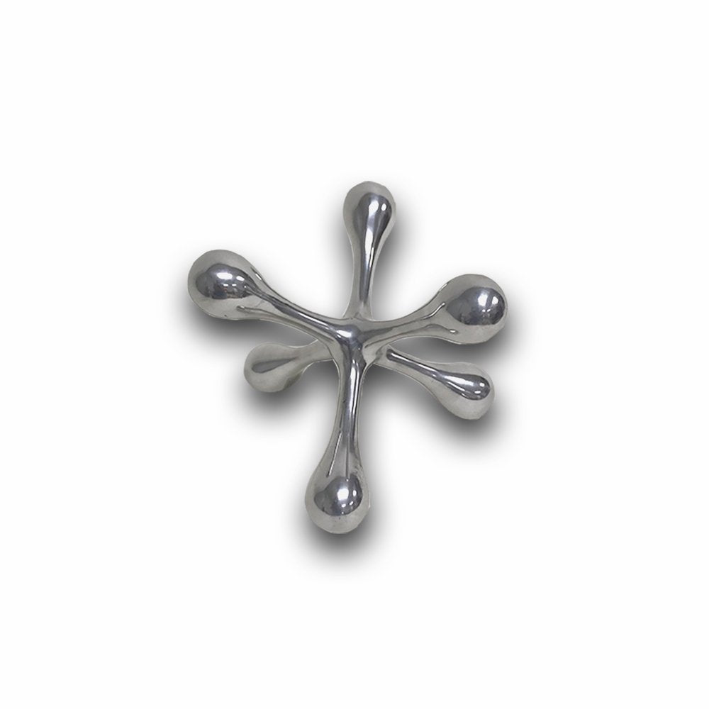 5" Silver Finish Decorative Jack. Sculpture isolated on a plain white background, showing a silver metal surface.