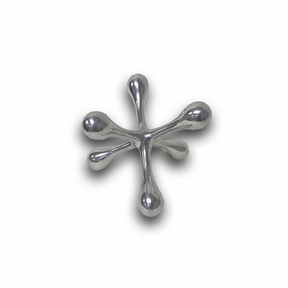5" Silver Finish Decorative Jack. Sculpture isolated on a plain white background, finished in silver metal.