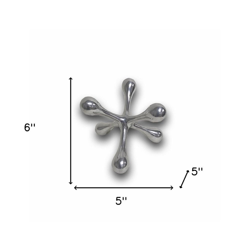 5" Silver Finish Decorative Jack. Sculpture isolated on a plain white background, showing a silver metal surface.