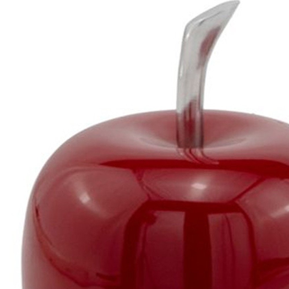 6" Red Aluminum Decorative Apple Tabletop Sculpture. Sculpture isolated on a plain white background, showing a red metal surface.