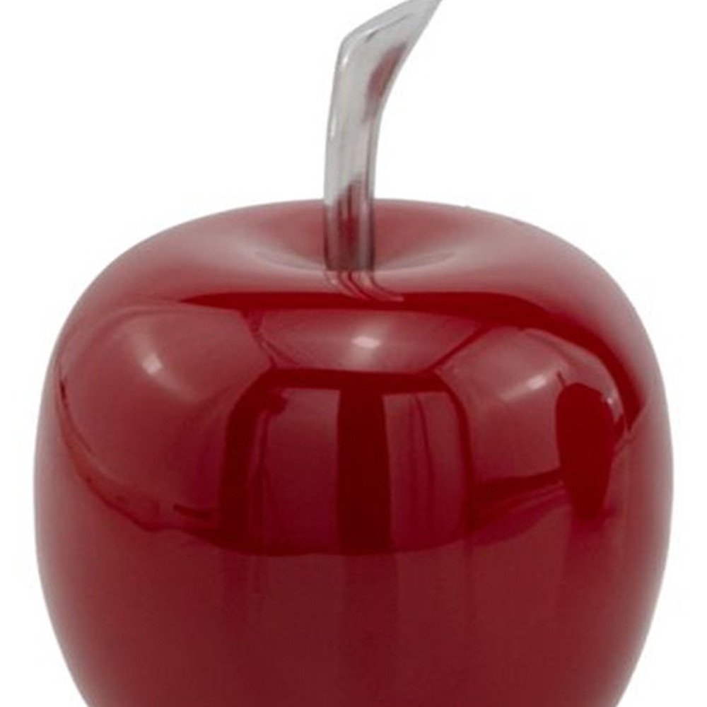 6" Red Aluminum Decorative Apple Tabletop Sculpture. Sculpture isolated on a plain white background, in a red metal finish.