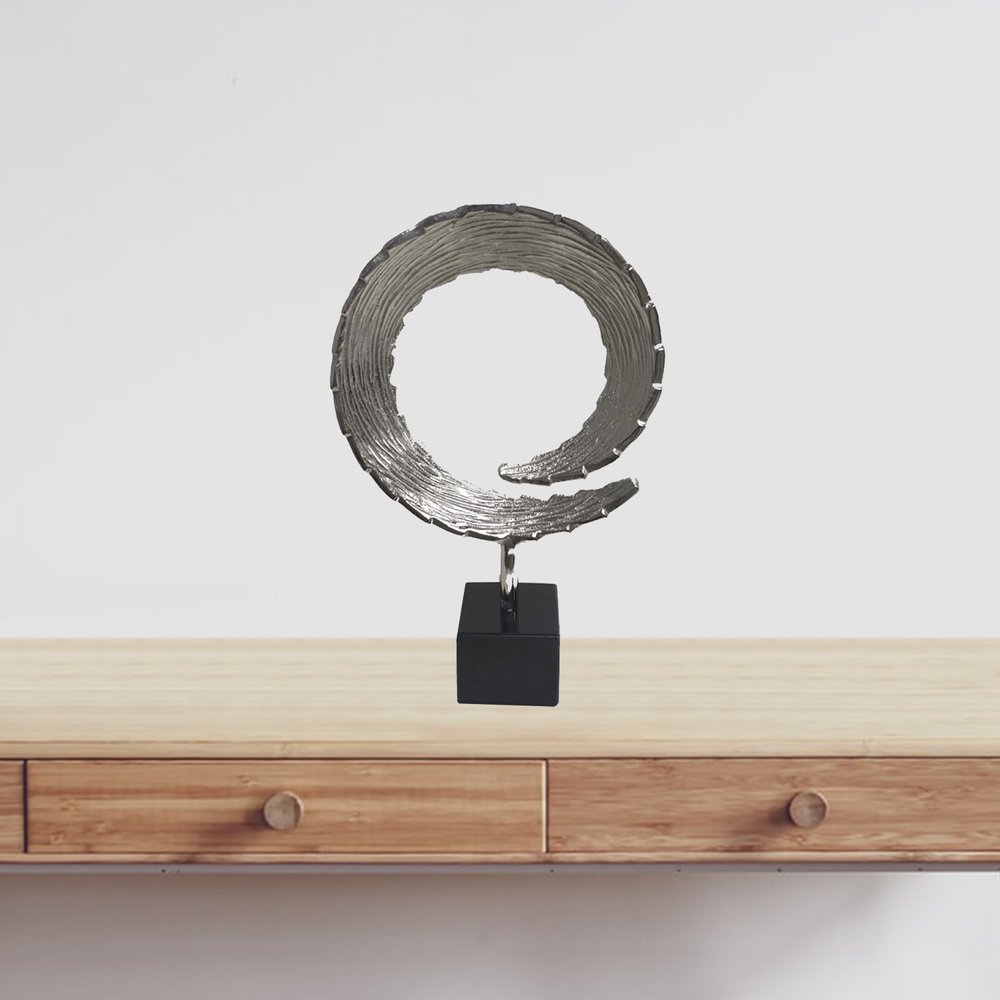 17" Black and Silver Marble and Aluminum Tabletop Sculpture. Sculpture in silver metal.