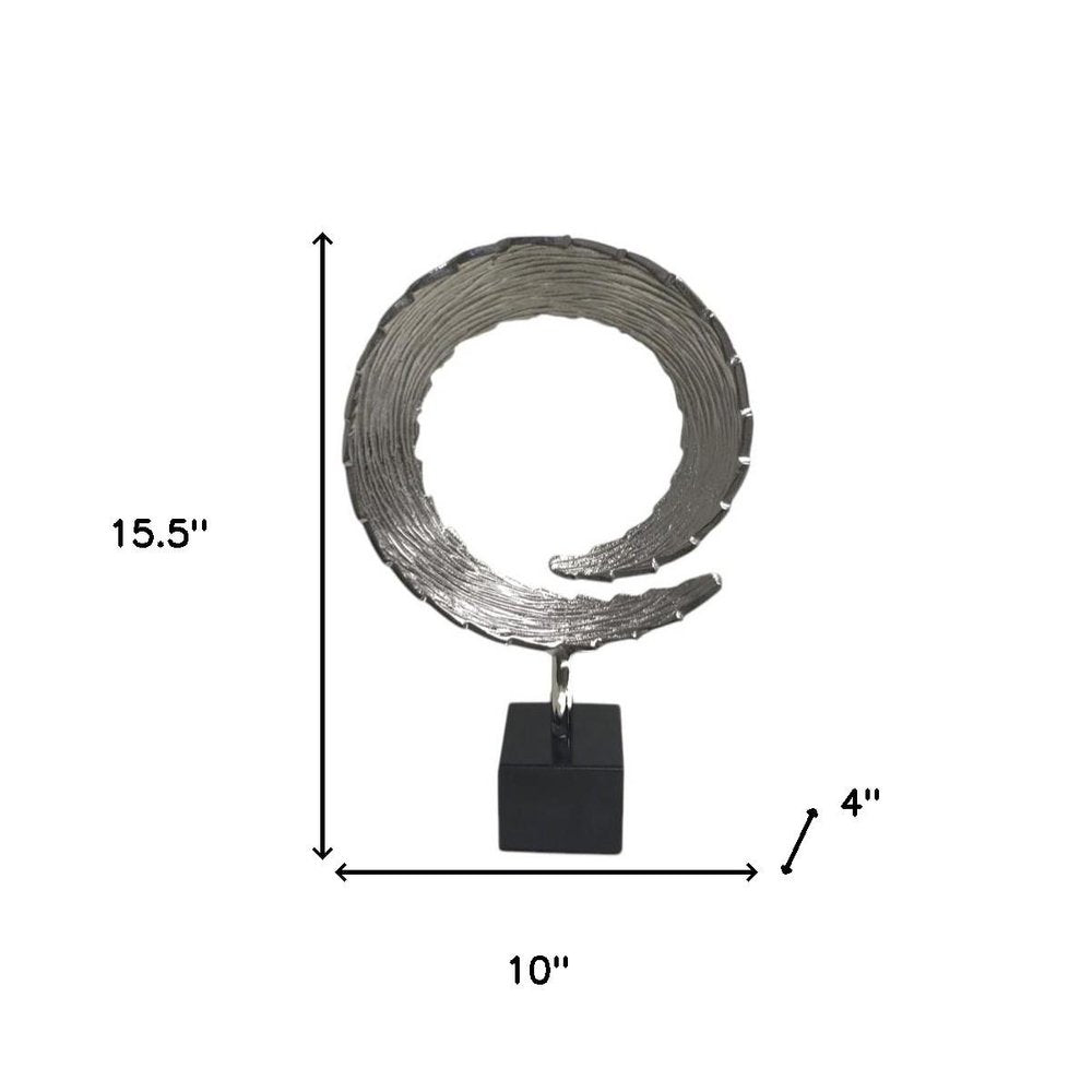 17" Black and Silver Marble and Aluminum Tabletop Sculpture. Sculpture isolated on a plain white background, finished in silver metal.