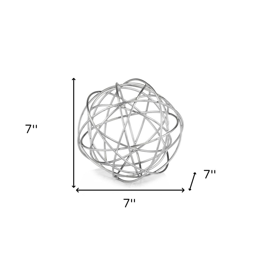 7" X 7" X 7" Silver Large Wire Sphere on a white background