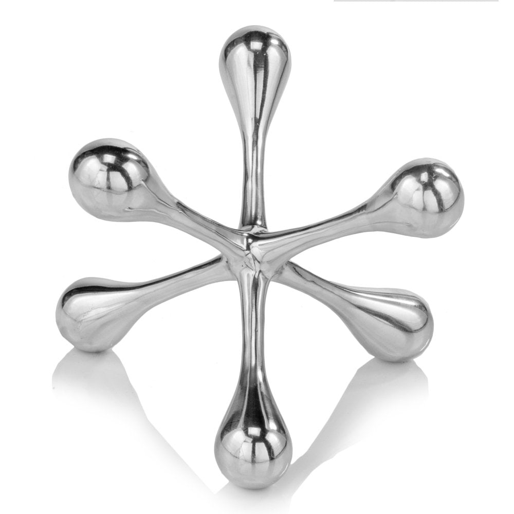 5" Silver Finish Decorative Jack. Sculpture isolated on a plain white background, showing a silver metal surface.