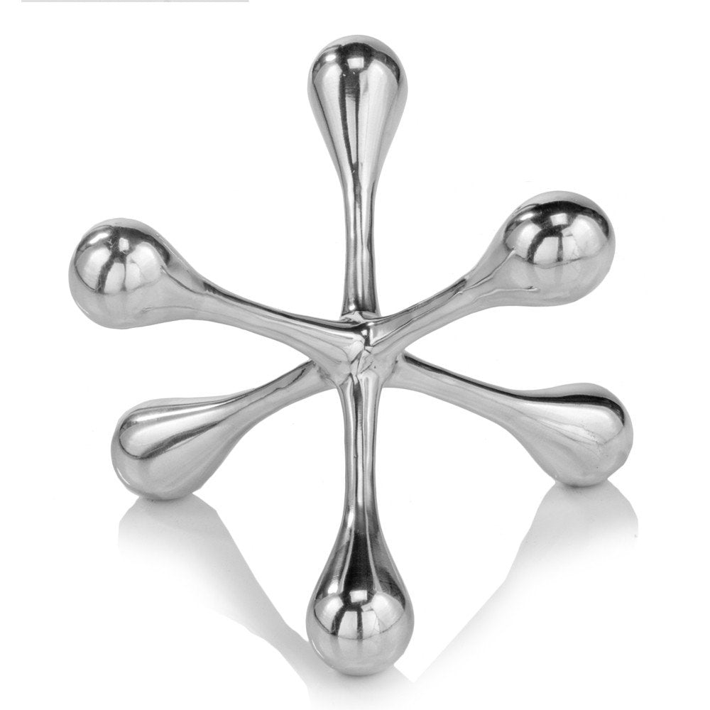 5" Silver Finish Decorative Jack. Sculpture isolated on a plain white background, finished in silver metal.