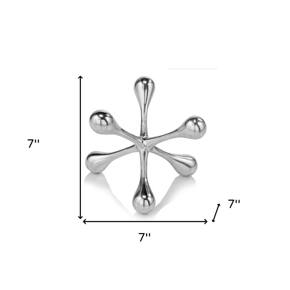 5" Silver Finish Decorative Jack. Sculpture isolated on a plain white background, finished in silver metal.