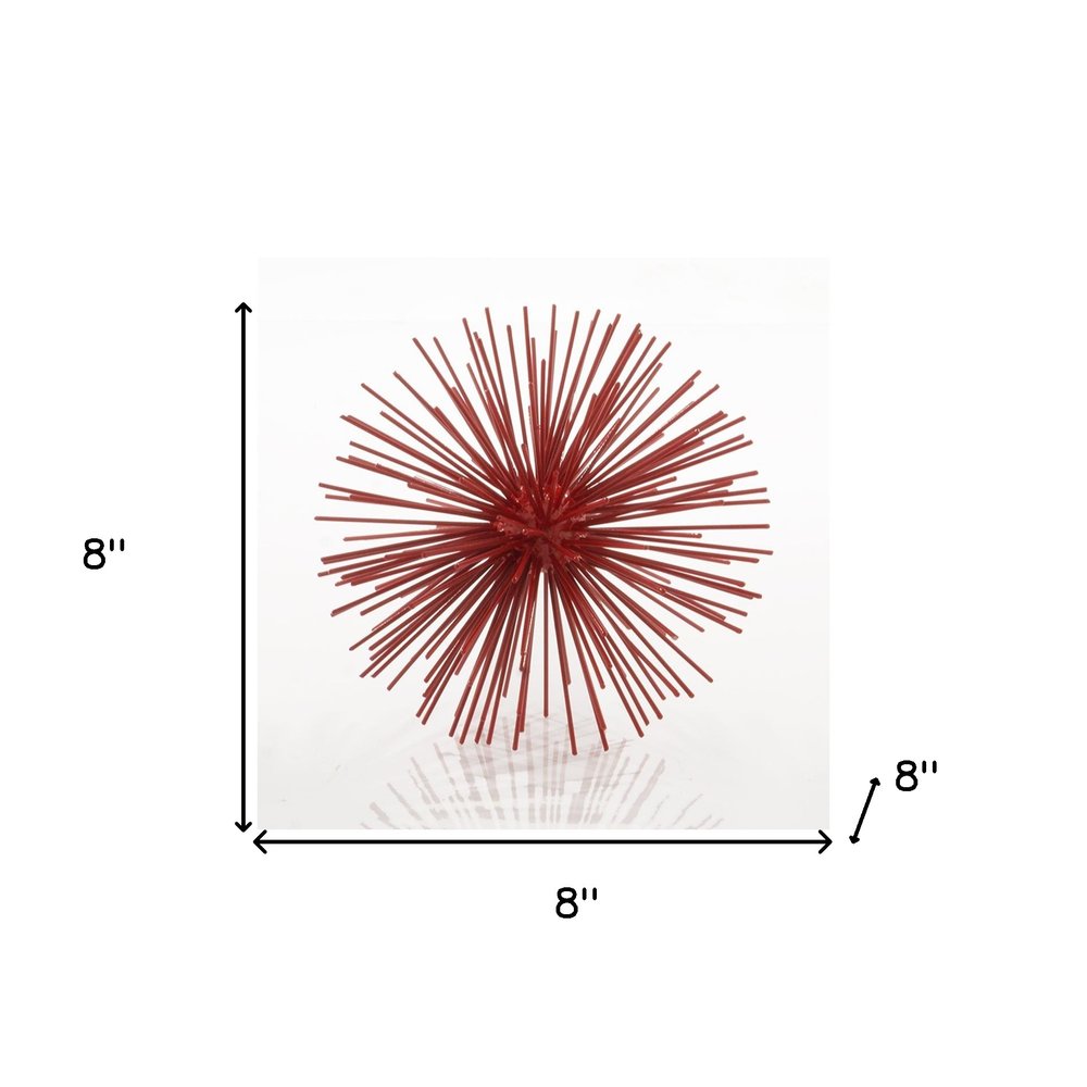 8" Red Spiked Iron Decorative Orb Tabletop Sculpture on a white background