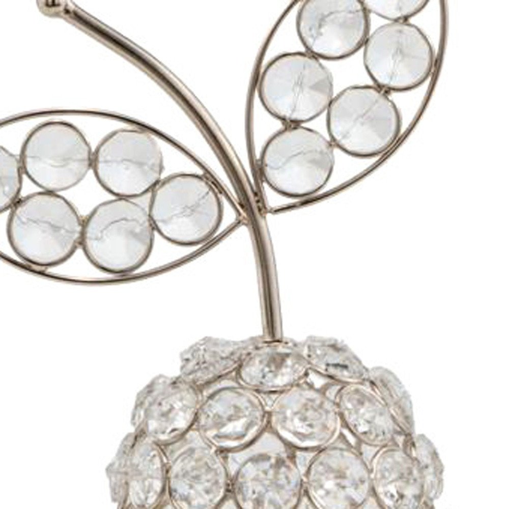 10" Silver and Faux Crystal Decorative Pear Tabletop Sculpture. Sculpture isolated on a plain white background, finished in silver crystal.