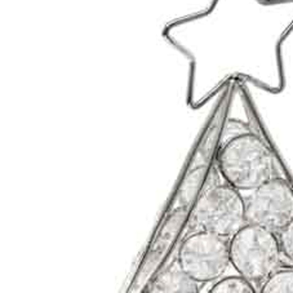 16" Glam Silver And Faux Crystals Christmas Tree Tabletop Sculpture. Sculpture isolated on a plain white background, showing a silver crystal surface.