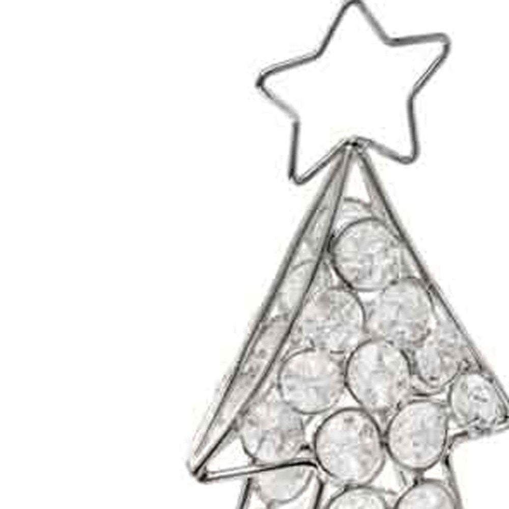 16" Glam Silver And Faux Crystals Christmas Tree Tabletop Sculpture. Sculpture isolated on a plain white background, in a silver crystal finish.