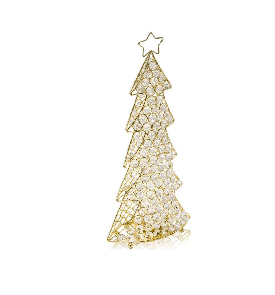 16" Glam Silver And Faux Crystals Christmas Tree Tabletop Sculpture. Sculpture isolated on a plain white background, showing a crystal surface.
