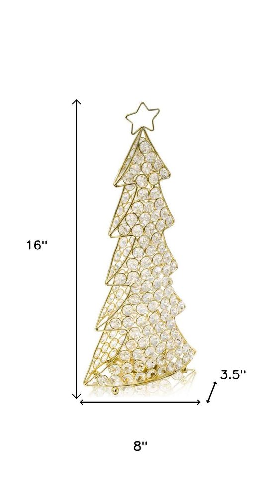 16" Glam Silver And Faux Crystals Christmas Tree Tabletop Sculpture. Sculpture isolated on a plain white background, showing a crystal surface.