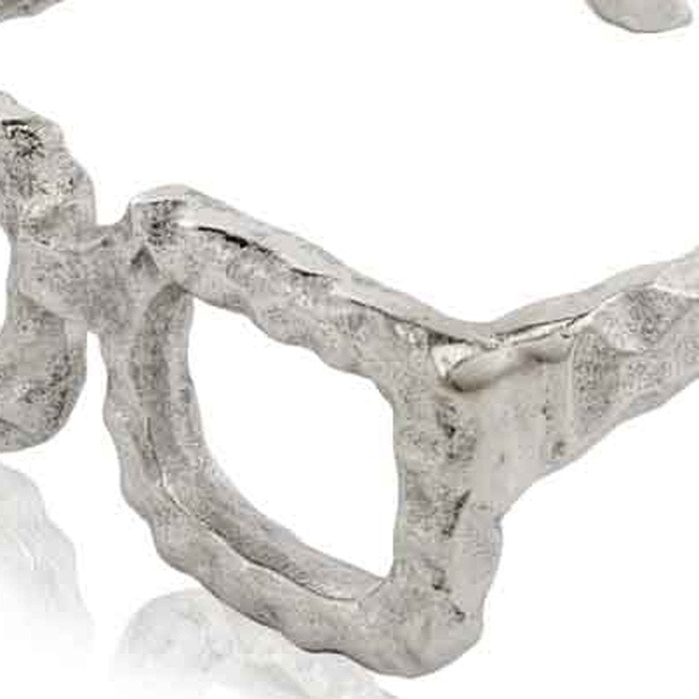7" Silver Aluminum Textured Square Eyeglasses Tabletop Sculpture on a white background