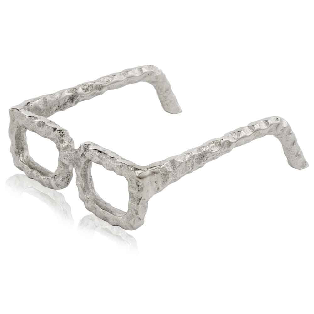7" Silver Aluminum Textured Square Eyeglasses Tabletop Sculpture on a white background