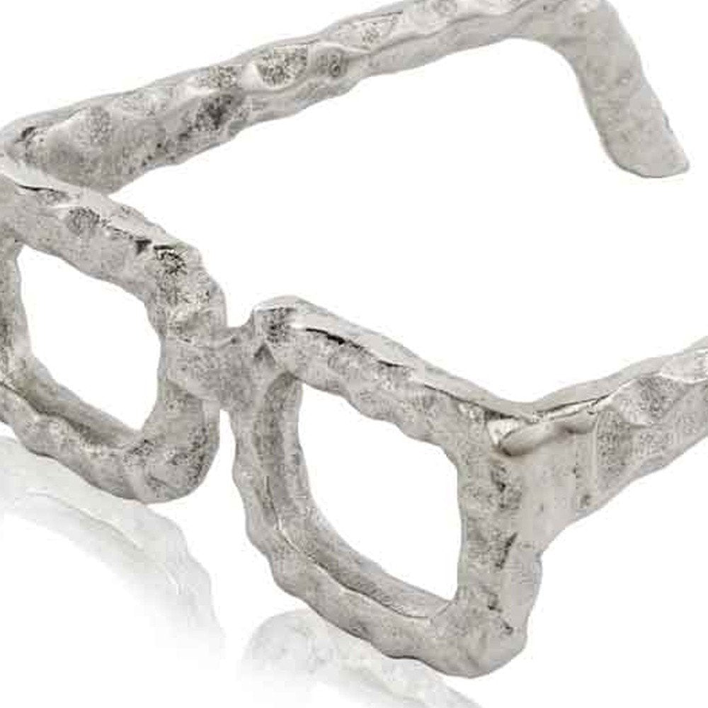 7" Silver Aluminum Textured Square Eyeglasses Tabletop Sculpture on a white background