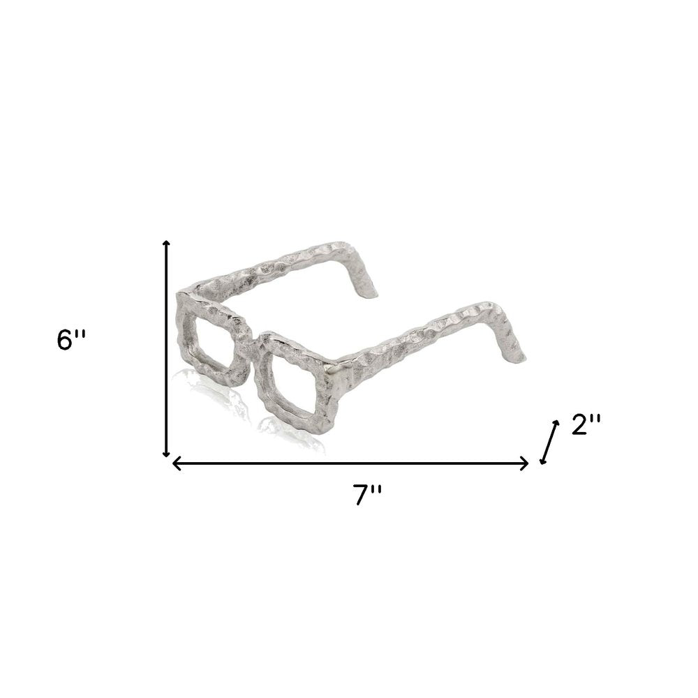 7" Silver Aluminum Textured Square Eyeglasses Tabletop Sculpture on a white background