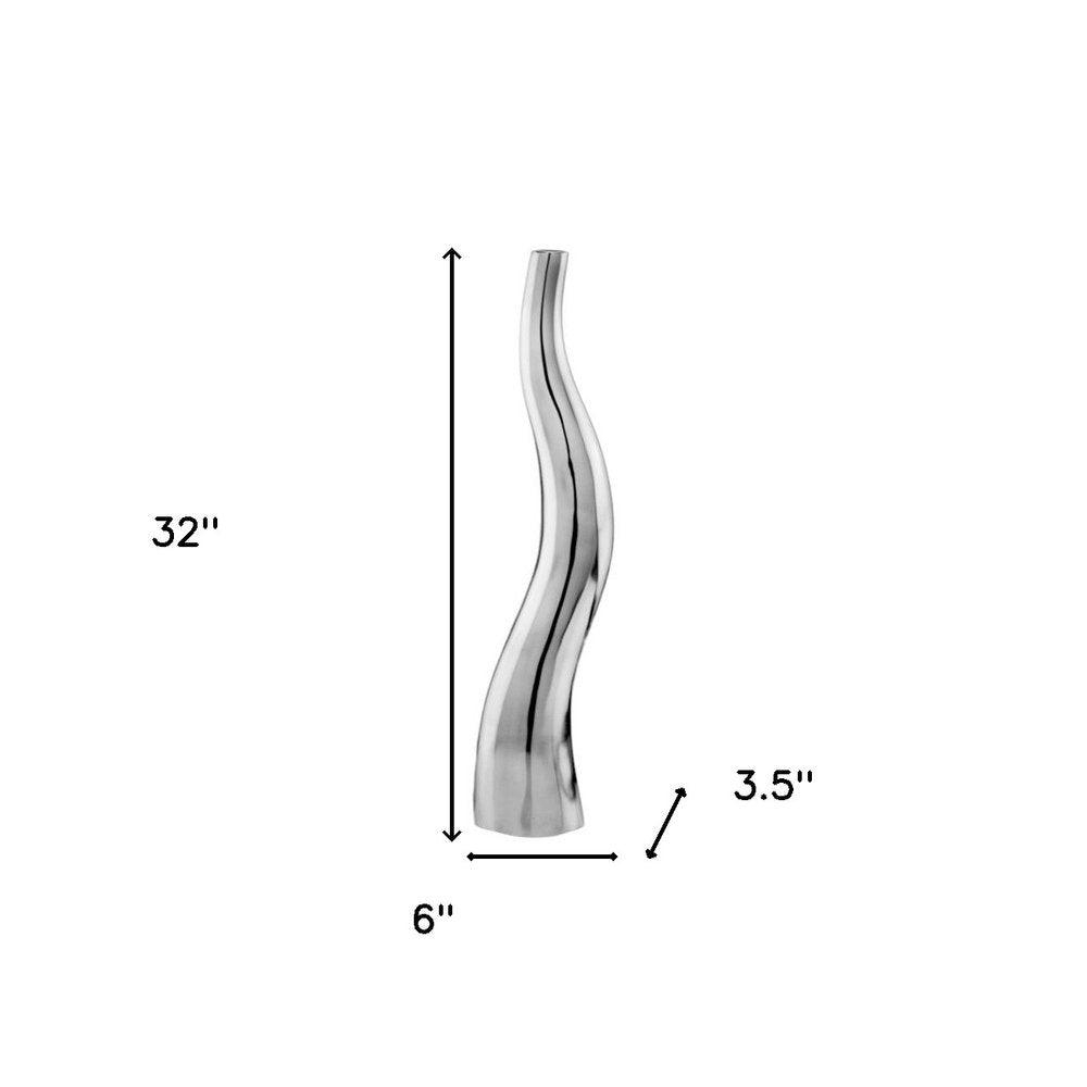 Set of Two Silver Aluminum Squiggly Vases on a white background