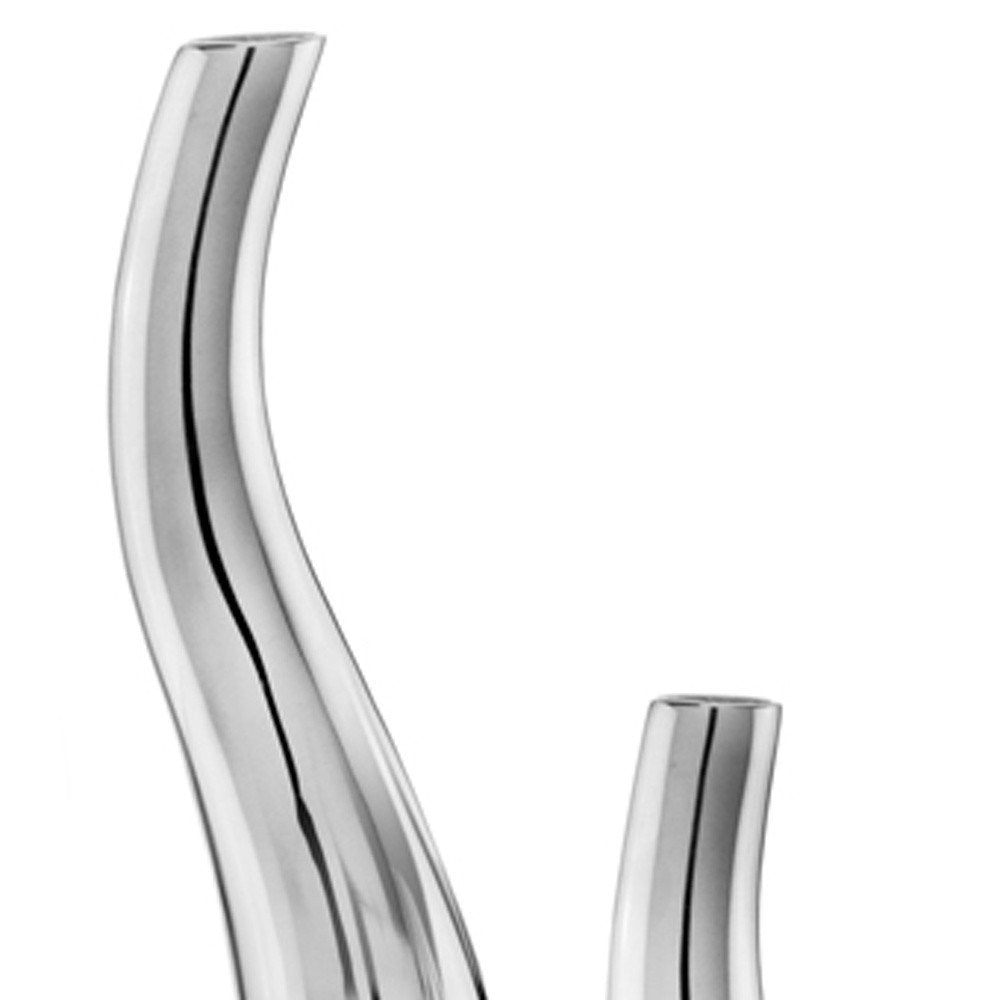 Set of Two Silver Aluminum Squiggly Vases on a white background