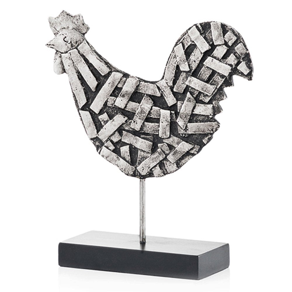 11" Black and Silver Aluminum Tabletop Sculpture. Sculpture isolated on a plain white background, in a silver metal finish.