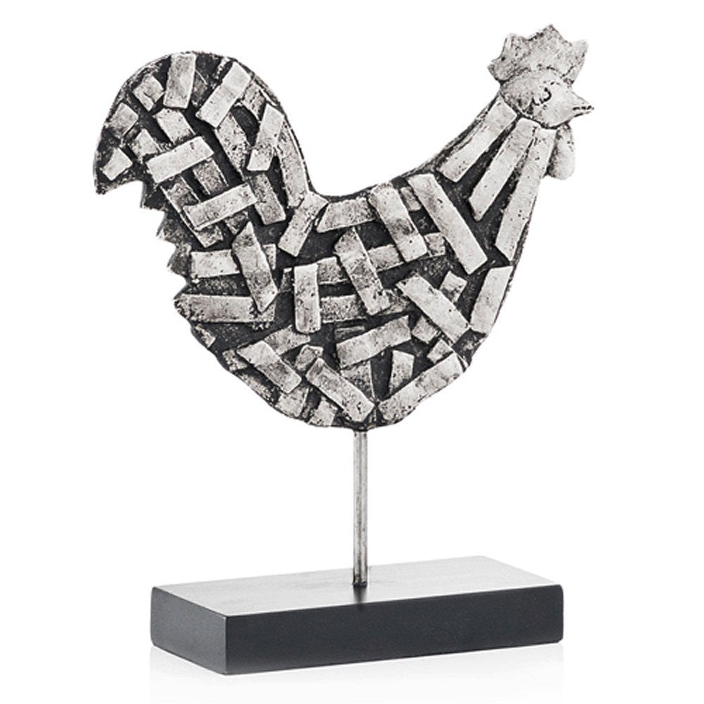 11" Black and Silver Aluminum Tabletop Sculpture. Sculpture isolated on a plain white background, finished in silver metal.