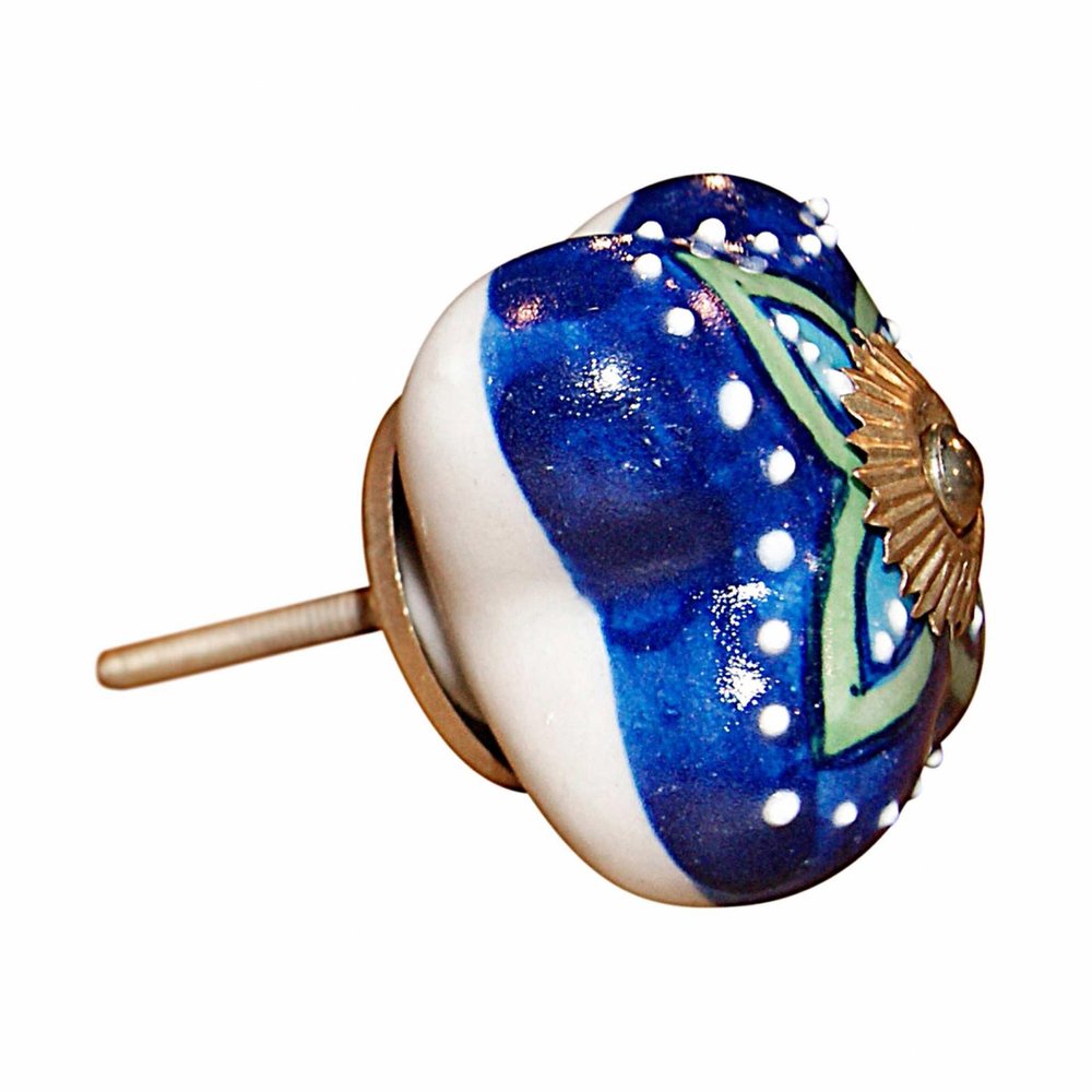 1.5" X 1.5" X 1.5" Ceramic Metal Multicolor 12 Pack Knob. Cabinet knobs isolated on a plain white background, in a blue ceramic finish.