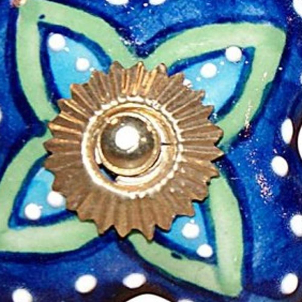 Close-up of 1.5" X 1.5" X 1.5" Ceramic Metal Multicolor 12 Pack Knob showing the green ceramic face.