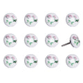 Set of Twelve Pink White And Green Floral Ceramic Drawer Pull Knobs on a white background
