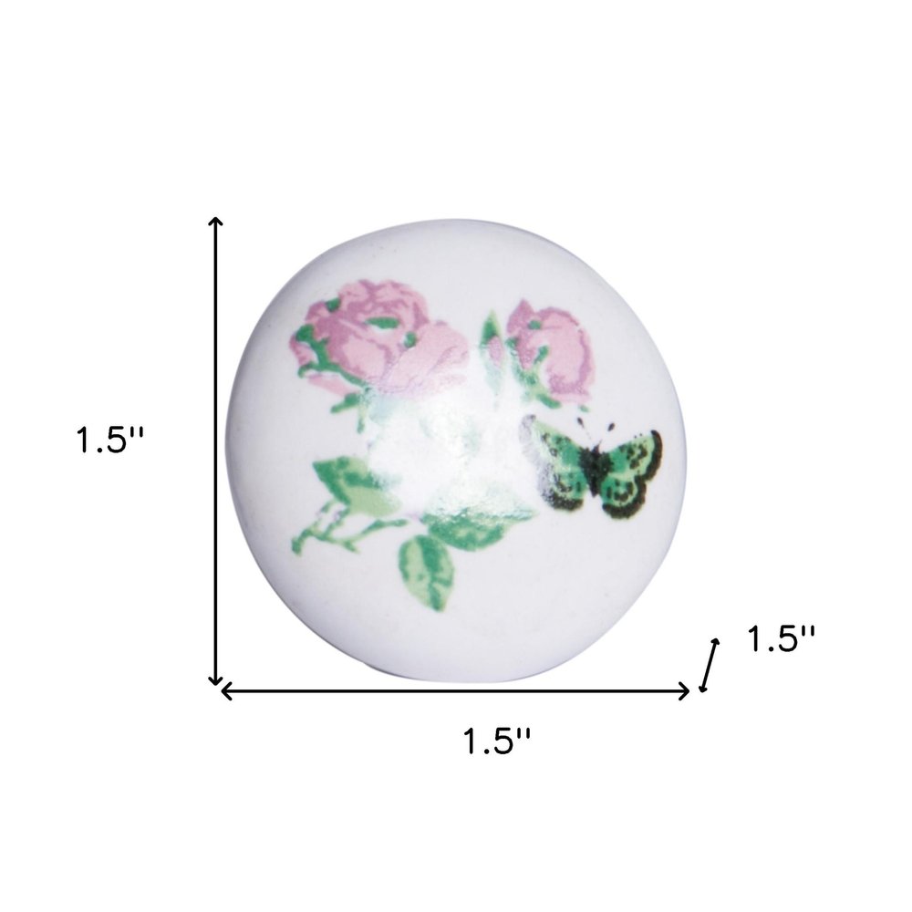 Set of Twelve Pink White And Green Floral Ceramic Drawer Pull Knobs on a white background
