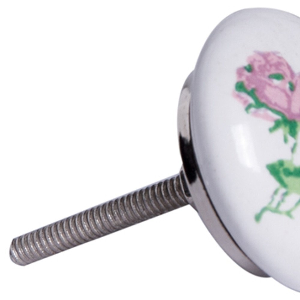 Set of Twelve Pink White And Green Floral Ceramic Drawer Pull Knobs on a white background