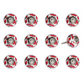 Set of Twelve Red And White Ceramic Drawer Pull Knobs on a white background