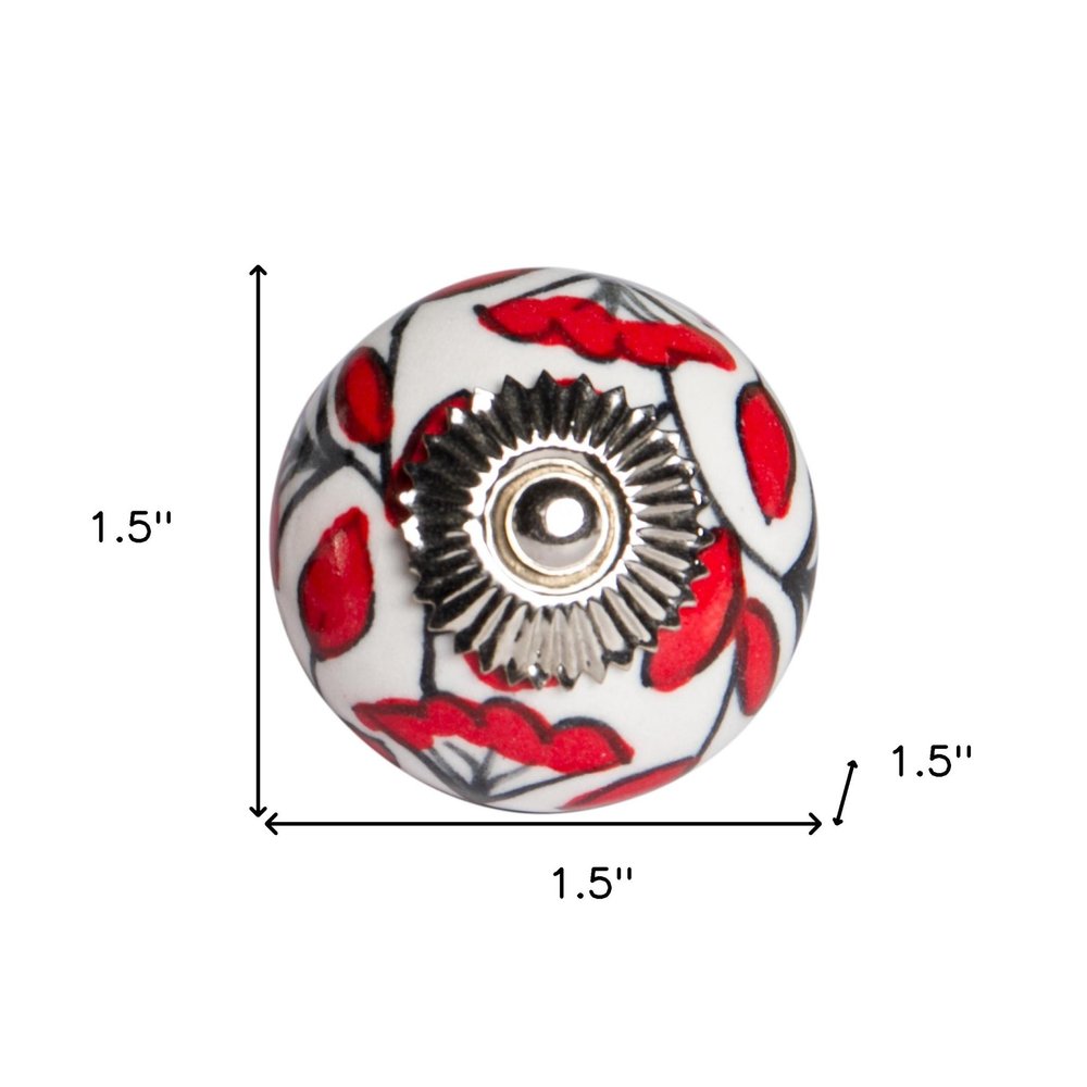 Set of Twelve Red And White Ceramic Drawer Pull Knobs on a white background