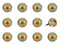 Set of Twelve Green And White Floral Ceramic Drawer Pull Knobs on a white background