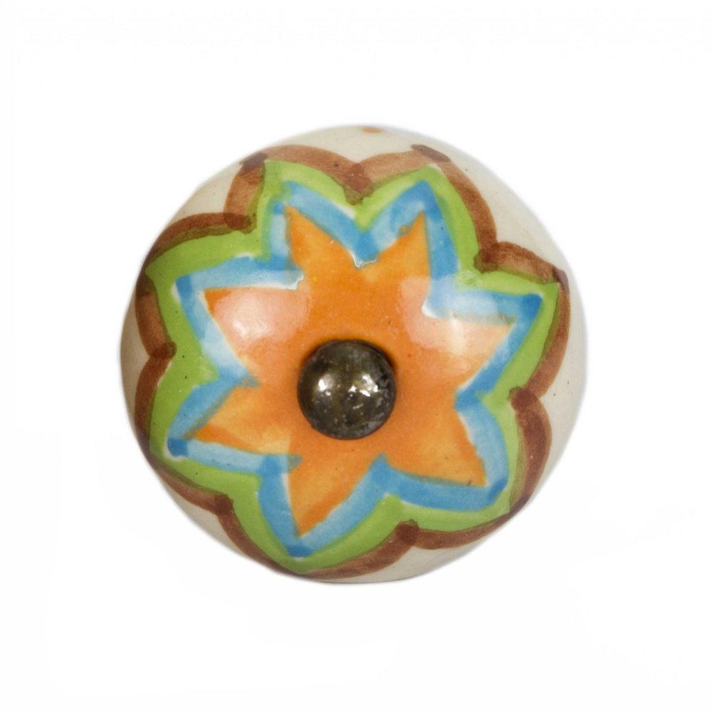 Set of Twelve Green And White Floral Ceramic Drawer Pull Knobs on a white background