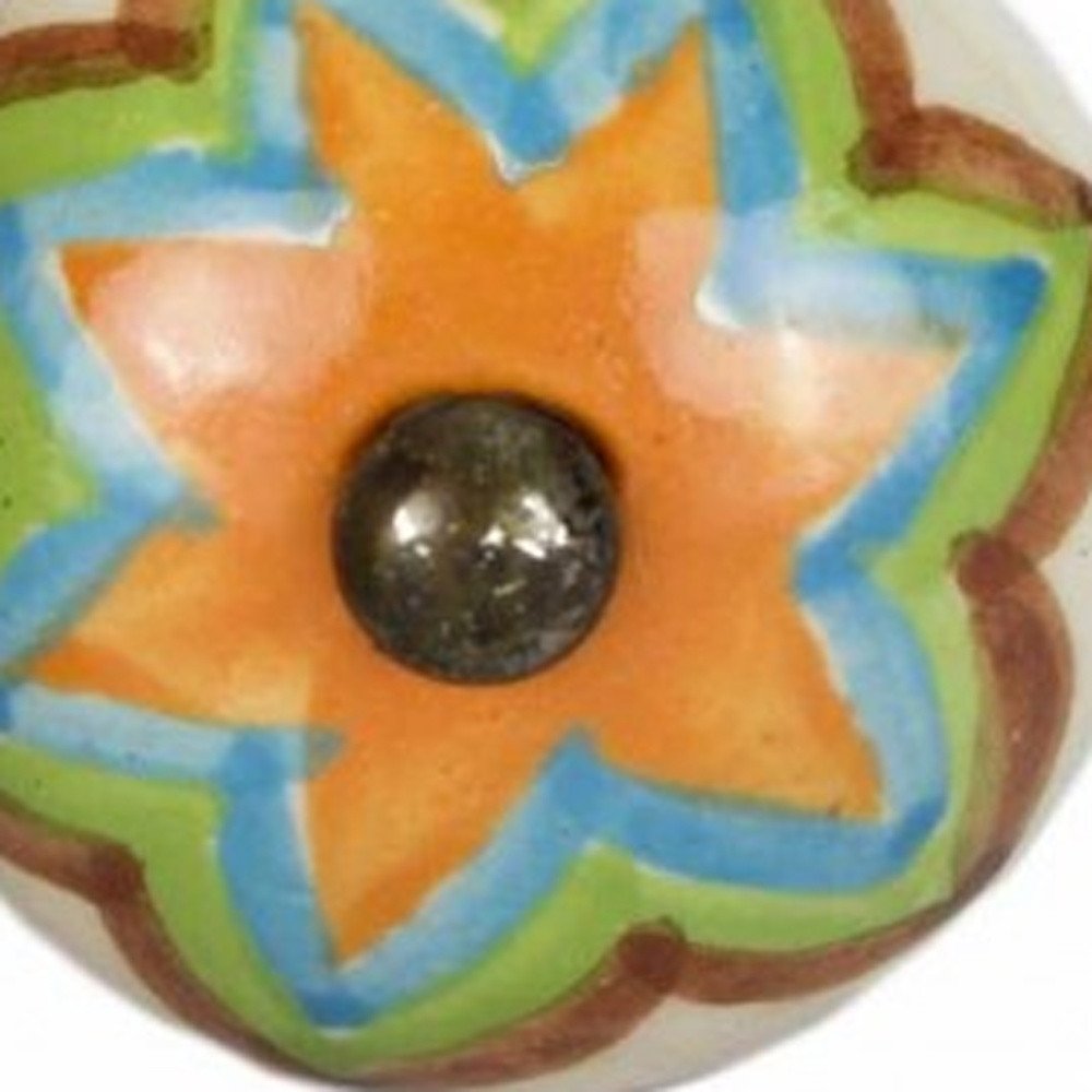 Set of Twelve Green And White Floral Ceramic Drawer Pull Knobs close-up detail