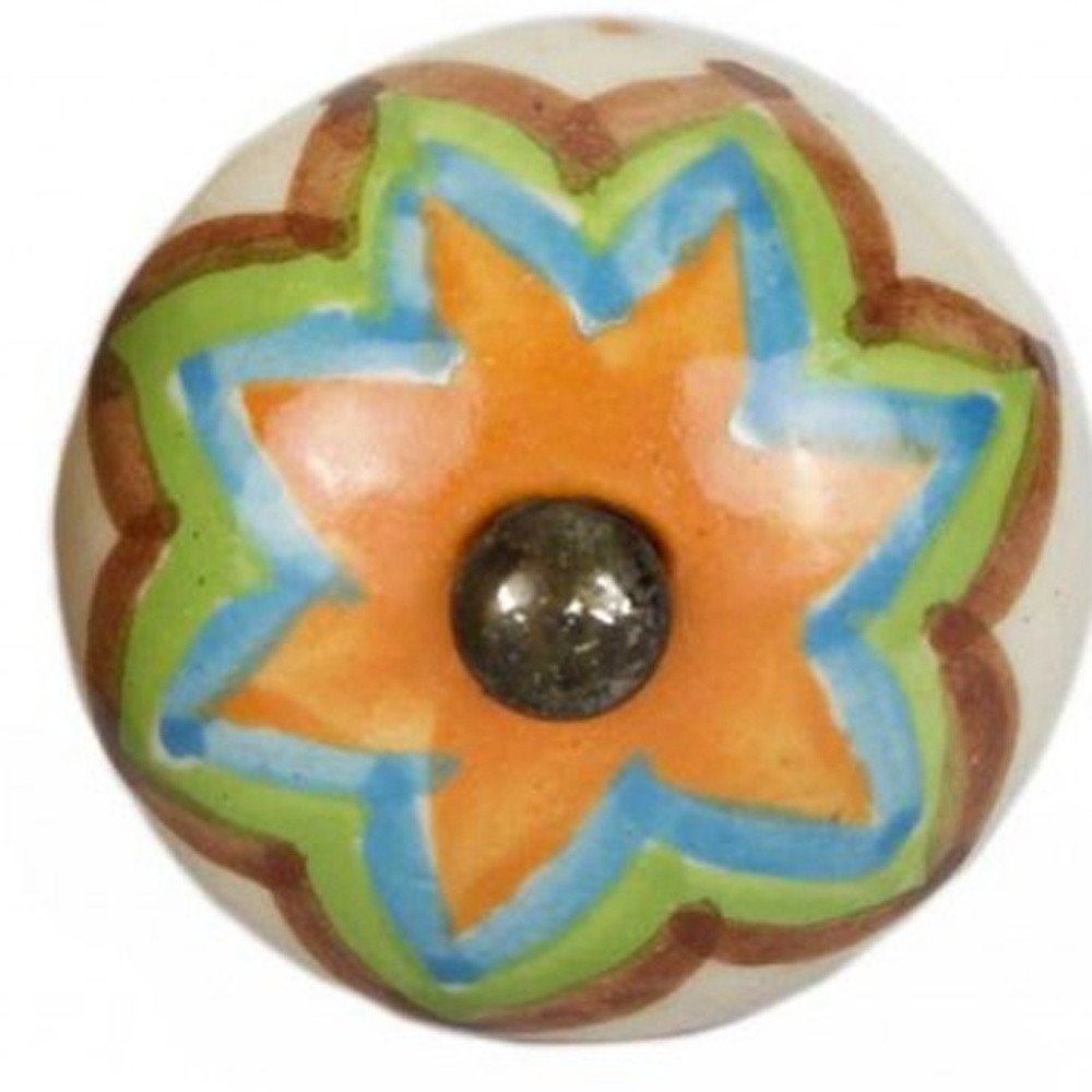 Set of Twelve Green And White Floral Ceramic Drawer Pull Knobs on a white background