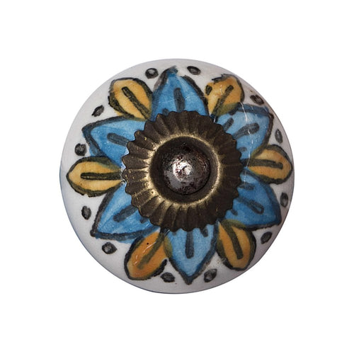 1.5" X 1.5" X 1.5" Ceramic Metal Multicolor 12 Pack Knob. Cabinet knobs isolated on a plain white background, showing a blue ceramic surface.
