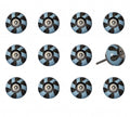 Set of Twelve Blue And Black Geometric Ceramic Drawer Pull Knobs